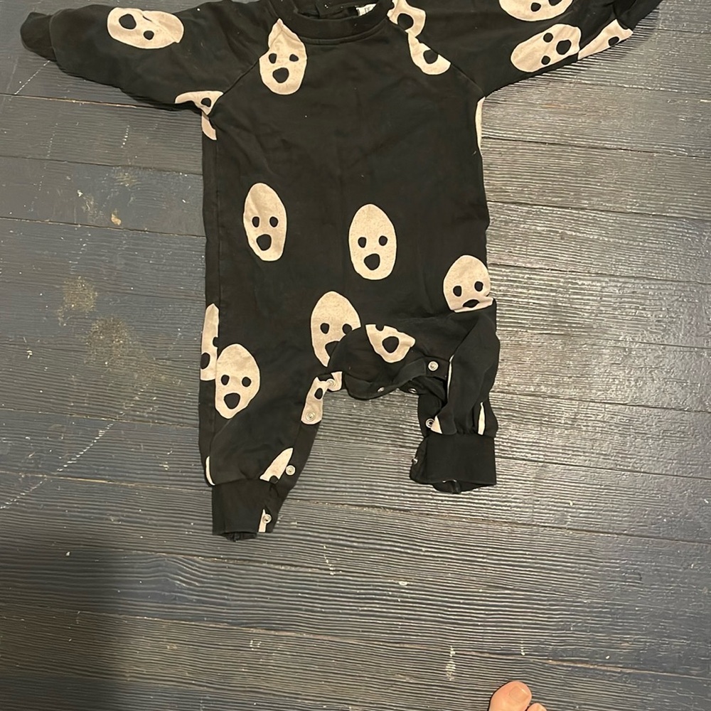 Black and White Bodysuit with Playful Ghost Pattern